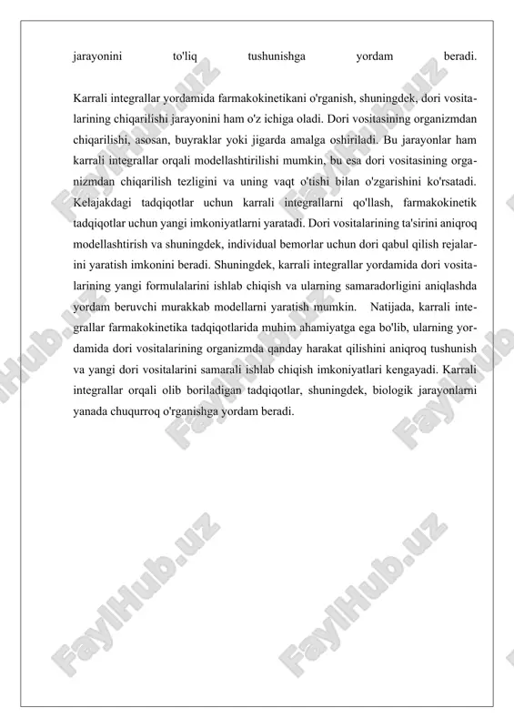 integrallar yordamida muayyan o'simlik turlarining kelib chiqishi va ularning o'zaro ta'sirini hisoblash mumkin. bu jarayonlar biologik xilma-xillik va ekosistemalardagi o'zgarishlarni tahlil qilishda muhim rol o'ynaydi. iii. o'simlik evolyutsiyasini karrali integrallar yordamida tahlil qilish o'simlik evolyutsiyasini karrali integrallar yordamida tahlil qilish, biologik jarayonlar va ularning rivojlanish dinamikasini matematik modellashtirish uchun samarali usul hisoblanadi. karrali integrallar, o'simliklarning evolyutsion jarayonlarini tahlil qilishda muhim rol o'ynaydi, chunki ularning yordamida biologik jarayonlar ostida yotgan mexanizmlarni yanada aniqroq tushunish mumkin. o'simlik evolyutsiyasini tahlil qilishda karrali integrallar, asosan, o'simliklarning o'sish, rivojlanish va o'zgarish jarayonlarini modellashtirish uchun qo'llaniladi. bu jarayonlar ko'pincha vaqt o'zgarishi bilan bog'liq bo'lib, karrali integrallar esa vaqt davomida o'simliklarning o'sishi yoki o'zgarishini ifodalashda juda foydali hisoblanadi. masalan, o'simliklarning o'sish tezligini yoki ularning yashash sharoitlariga moslashuvchanligini karrali integrallar yordamida nazorat qilish mumkin. bundan tashqari, karrali integrallar yordamida o'simliklarning evolyutsiya jarayonida biologik xilma-xillikni tahlil qilish mumkin. bu o'simliklar orasidagi genetik farqlarni va ularning atrof-muhitga moslashuvchanligini baholashda muhim …