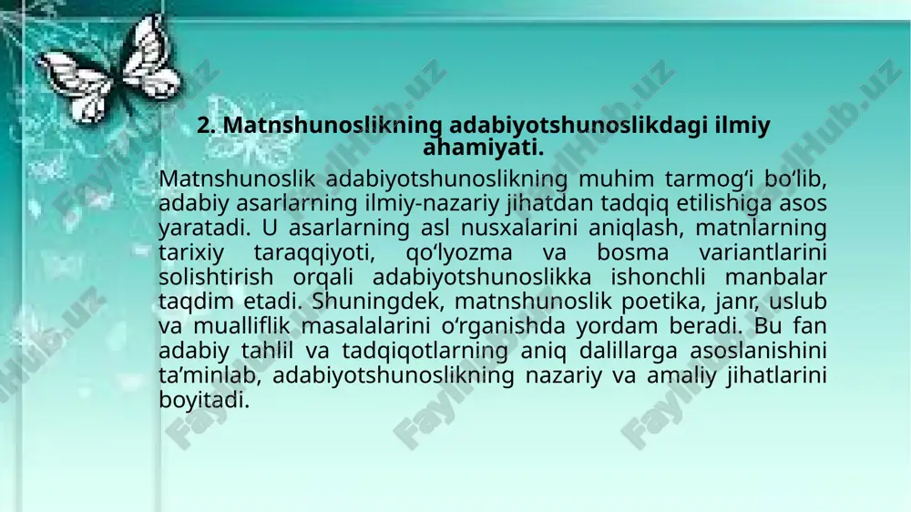 matnshunoslikning_adabiyot_tarixi_va_adabiyotshunoslikdagi_oʻrni.pptx - Page 5