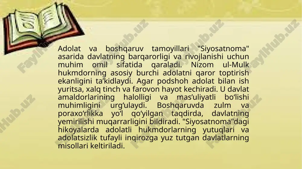 nizomumulkning siyosatnomaasaridagi hikoyalar tahlili.pptx - Page 5