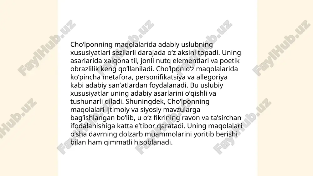 choʻlponning adabiy-tanqidiy maqolalari tahlili..pptx - Page 5