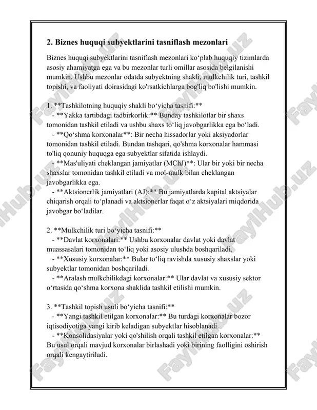 'iga hissa qo'shgan. bu ko'rsatkich xususiy sektorning iqtisodiyotdagi muhim rolini aks ettiradi. 3. **xts va bandlik**: xususiy tadbirkorlik subyektlari aholining ish bilan ta’minlanishida ham muhim rol o'ynaydi. o'zbekistonda band bo'lgan aholining 75 foizga yaqini xususiy sektorda ishlaydi. bu esa xususiy tadbirkorlik subyektlarining mehnat bozori uchun ham muhim ekanligini ko'rsatadi. 4. **sarmoyalar**: 2020-yilda o'zbekistonda iqtisodiyotga kiritilgan umumiy sarmoyalarning 50 foizdan ortig'i xususiy tadbirkorlik subyektlariga to'g'ri keladi. bu esa tadbirkorlarning iqtisodiy o'sishga va infratuzilmaning yaxshilanishiga sezilarli hissa qo'shayotganini ko'rsatadi. 5. **sohalar bo'yicha taqsimot**: o'zbekistonda xususiy tadbirkorlik subyektlari turli sohalarda faoliyat yuritadi. asosiy sohalar qatoriga savdo, xizmat ko'rsatish, qurilish, qishloq xo'jaligi, ishlab chiqarish va axborot texnologiyalari kiradi. savdo sektori xususiy tadbirkorlik subyektlarining eng katta qismini tashkil qiladi va umumiy ulushning taxminan 40 foizini tashkil etadi. 6. **kichik va o'rta tadbirkorlik (kot)**: o'zbekistonda xususiy tadbirkorlik subyektlarining aksari kot doirasiga kiradi. kot milliy iqtisodiyotning 90 foiziga ega va mamlakatning eksporti va importida muhim rol o'ynaydi. …