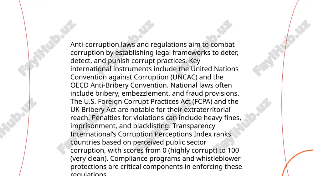 ighted global efforts, with participants from over 130 countries, focusing on transparency and accountability. the united nations convention against corruption (uncac), ratified by 187 nations, serves as a key legal framework. the organization for economic cooperation and development (oecd) anti-bribery convention has 44 signatories committed to criminalizing foreign bribery. the global corruption barometer surveys over 100,000 people worldwide, revealing public perceptions. the financial action task force (fatf) monitors anti-money laundering efforts in 39 member countries. transparency international's corruption perceptions index ranks 180 countries, exposing corruption levels. initiatives emphasize cross-border cooperation, asset recovery, and preventive measures to combat global corruption effectively. ... t.me/slaydai_bot corruption in law enforcement agencies undermines justice and public trust. according to transparency international, approximately 62% of people globally believe police are corrupt or extremely corrupt. in the united states, a study revealed nearly 2,400 cases of proven police misconduct from 2005 to 2015. furthermore, the global corruption …