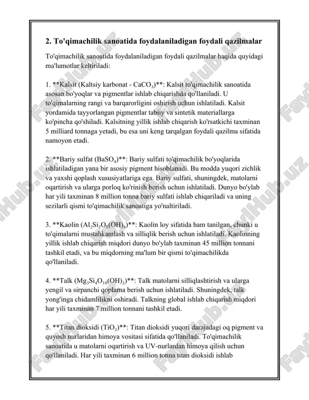 alb qilish maqsadida turli chora-tadbirlar ko‘rmoqda. yangi texnologiyalar va zamonaviy uskunalar yordamida bu sohada yangi yutuqlarga erishish ko‘zda tutilgan. shu bilan birga, kon sohasidagi xavfsizlik me’yorlariga qat’iy rioya qilish hamda atrof-muhitni muhofaza qilish choralari keng ko‘lamda amalga oshirilmoqda. o‘zbekistonning oltin konlari nafaqat mamlakat iqtisodiyoti uchun, balki uning xalqaro nufuzini oshirishda ham muhim rol o‘ynamoqda. mamlakatning oltin eksporti xalqaro bozorda katta qimmatbaho metallar kapitalisi sifatida xizmat qiladi va o‘zbekistonni mintaqadagi yetakchi davlatlardan biri sifatida dunyoga tanityapti. shu nuqtai nazardan, oltin qazib chiqarishini oshirish va yangi konlarni rivojlantirish o‘zbekistonning uzoq muddatli strategik rejasiga kiradi. bu borada xalqaro hamkorlik aloqalarini kengaytirish, xorijiy investitsiyalarni jalb qilish orqali ilg‘or texnologiyalarni tatbiq etish rejasi bor. 4. neft va gaz resurslari albatta, men sizga neft va gaz resurslari haqida faqat ma'lumot va raqamlar berishga harakat qilaman. dunyo bo'ylab neft va gaz resurslari global iqtisodiyotning asosiy hajmlaridan biri hisoblanadi. neft resurslari bo'yicha eng katta zaxiralarga ega davlatlar orasida …