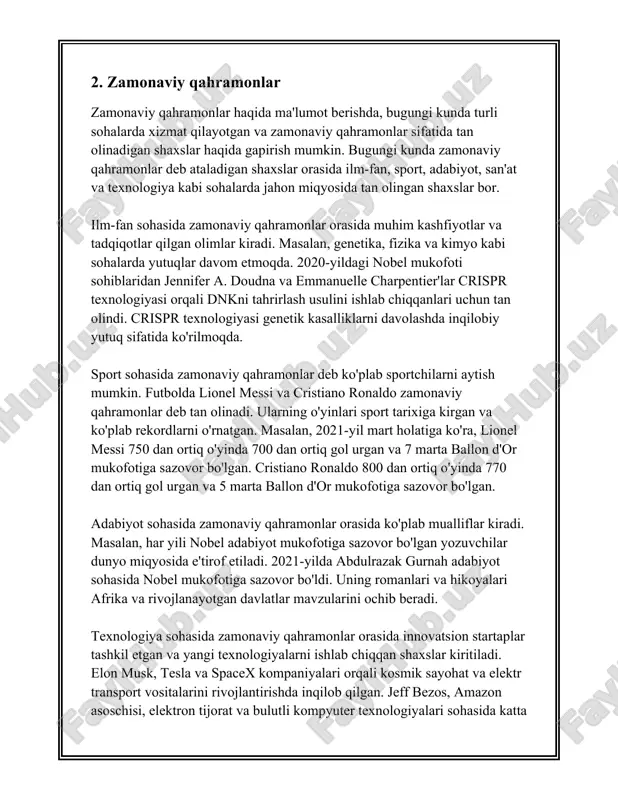 kurashlar bilan to'la bo'ladi. o'zbekistondagi milliy kutubxonalar va muzeylar ertak va xalq ijodiyotiga katta e'tibor qaratadi; masalan, alisher navoiy nomidagi o'zbekiston milliy kutubxonasi va o'zbekiston xalqlar dostligi muzeyi o'zida ko'plab yozma va og'zaki ertak ashulalarning yozuvlarini saqlaydi. ushbu saqlash xazinalari milliy madaniyatimizning muhim qismi sifatida keng o'rganiladi. 2015-yildan beri toshkent shahrida har yili xalq ertaklari festivali o'tkaziladi. ushbu festival davomida mahalliy va xalqaro adiblar, hikoyachilar va tadqiqotchilar o'z ishlarini taqdim etadilar. festival doirasida 50 dan ortiq mamlakatlar vakillari qatnashgan. ertak qahramonlari nafaqat madaniyatimizni targ'ib qiladi, balki bolalar tarbiyasida ham muhim o'rin tutadi. kengaytma bolalar asarlari maktablarda, darslarning bir qismi sifatida foydalaniladi. qahramonlar o'zlarining xarakterlari orqali zurriyotning axloqiy tamoillarini shakllantirishda ko'maklashadi. shunday qilib, yozma va og'zaki ertak qahramonlari o'zbek madaniy me'rosining ajralmas qismi hisoblanadi. ularning tarixiy ildizlari chuqur bo'lishiga qaramay, bugungi kunda ham milliy madaniyat va urf-odatlarimizni saqlashda va rivojlantirishda ularning ahamiyati juda katta. tarixiy asarlar va eski yozuvlar hamda zamonaviy …