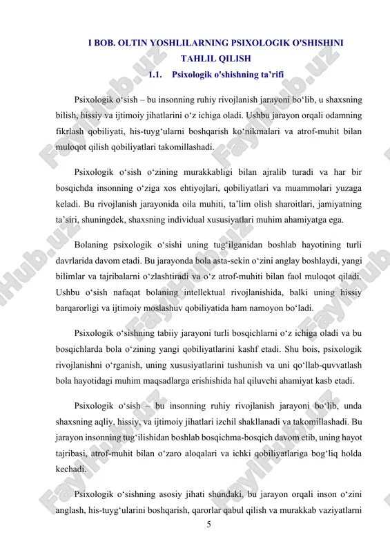 o‘zini anglash qobiliyatidan tortib, atrof-muhit bilan muloqot qilish qobiliyatigacha bo‘lgan barcha jihatlarni o‘z ichiga oladi. psixologik o‘sish – bu nafaqat bilish va tafakkur jarayonining rivojlanishi, balki his-tuyg‘ularni boshqarish, stressga bardoshlilik, ijtimoiy qoidalar va madaniy qadriyatlarga moslashish kabi ko‘nikmalarni ham o‘z ichiga oladi. bolalik yillari psixologik o‘sish uchun ayniqsa muhimdir. ushbu davrda bola atrof-muhitni idrok qilish, unda faoliyat yuritish va boshqalar bilan muloqot qilishni o‘rganadi. bola tug‘ilgan paytidan boshlab uning ruhiy rivojlanishi doimiy ravishda o‘zgarib, kengayib boradi. masalan, yangi tug‘ilgan chaqaloq asosiy ehtiyojlarini ifodalash uchun oddiy tovushlar va harakatlardan foydalanadi, vaqt o‘tishi bilan esa til va muloqot ko‘nikmalarini egallab, murakkab fikrlash qobiliyatini rivojlantiradi. psixologik o‘sishning birinchi yillarida oilaning o‘rni alohida ahamiyat kasb etadi. oila muhitidagi mehr, qo‘llab-quvvatlash va barqarorlik bolaning hissiy xavfsizligini ta’minlaydi, uning o‘ziga bo‘lgan ishonchini oshiradi va ijtimoiy ko‘nikmalarni rivojlantiradi. keyinchalik, ta’lim muassasasi va tengdoshlar bilan o‘zaro munosabatlar bolaning ruhiy rivojlanishida yangi bosqichlarni belgilaydi. bu jarayonda o‘qituvchilarning pedagogik yondashuvlari …