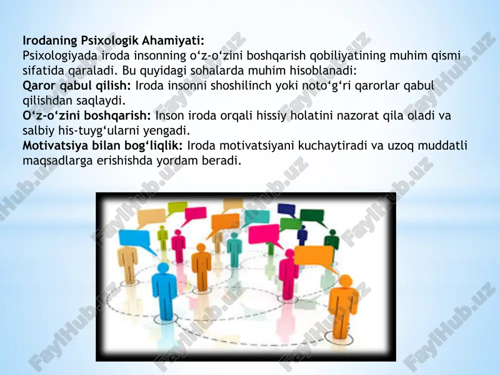 antiradi. qat'iyatlilik – maqsadlarga erishish yo‘lida qiyinchiliklarga qarshi turish va oldinga intilish. ichki kuch – insonning ruhiy va jismoniy holatida o‘z maqsadlariga erishish uchun zarur bo‘lgan kuch. o‘z-o‘zini nazorat qilish – insonning o‘z xatti-harakatlarini boshqarish va boshqarish qobiliyati. motivatsiya – maqsadga erishish uchun insonni harakat qilishga undaydigan ichki yoki tashqi omil. o‘zgarmaslik – insonning o‘z maqsadlariga erishishda davom etish, hatto qiyinchiliklarga duch kelganda ham. bardoshlilik tolerance tolerantnost – stressli yoki qiyin vaziyatlarda tinch qolish va muammolarni hal qilish qobiliyati. sabr-toqat endurance terpenie – qiyinchiliklarga va uzoq davom etadigan jarayonlarga qarshi kurashishda chidamlilik ko‘rsatish. maxsus tayyorgarlik special preparation spetsialnaya podgotovka – maqsadlarga erishish uchun inson tomonidan qilingan tayyorgarlik, rejalashtirish va sa'y-harakatlar. ichki barqarorlik internal stability vnutrennyaya stabilnost – insonning o‘zida tinchlik va ishonchni saqlab, tashqi ta'sirlarga qarshi turish qobiliyati. intilish aspiration stremlenie – o‘z maqsadlariga erishishga bo‘lgan doimiy va qat'iy urinish. tashqi motivatsiya external motivation vneshnyaya motivatsiya – maqsadlarga erishish uchun …