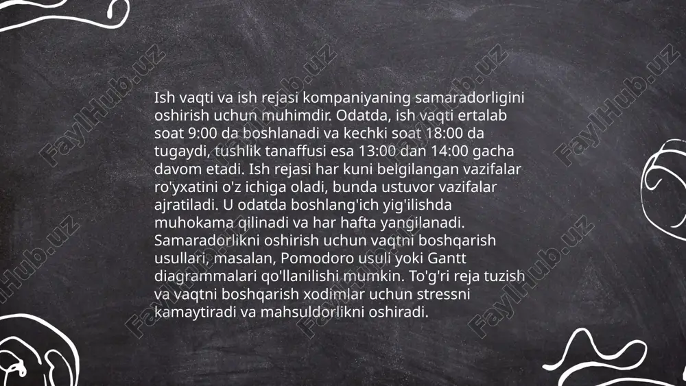uvofiq, xodimlar quyidagi huquqlarga ega: xavfsiz va sog’lom mehnat sharoitida ishlash; mehnat shartnomasi asosida haq olish; ta'til va dam olish vaqtlari belgilangan tartibda ta’minlanishi; kasallik yoki mehnatga qobiliyatsizlik holatida vaqtincha nafaqa olish; kasaba uyushmalariga qo'shilish; mehnat nizolarini sud tartibida ko’rish; mehnat faoliyatini davom ettirish yoki to’xtatish haqida qaror qabul qilish. maxsus himoyaga muhtoj shaxslar uchun alohida chora-tadbirlar ko’zda tutiladi. ushbu huquqlar mehnat kodeksi hamda boshqa me'yoriy hujjatlar bilan belgilangan bo'lib, ularni buzgan ish beruvchilar qonunchilik asosida javobgar bo’ladilar. xodimlar bilan hisob kitob qilish auditi farminov xusan accp 502 guruh e'tiboringiz uchun raxmat! image1.png image2.png image3.png image4.jfif image5.png image6.jfif image7.jfif image8.jpg