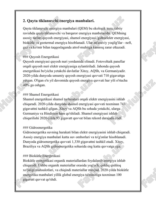 tallurgiya sohasida chiqindilarning qayta ishlanishi natijasida xom ashyo tejamkorligi taxminan 25% ga oshadi. 3. **avtomatlashtirish va raqamli texnologiyalar**: qayta ishlash jarayonlarida avtomatlashtirish va raqamli texnologiyalarni joriy etish ishlov berish samaradorligini oshirishi mumkin. dasturiy ta'minot yordamida jarayonlarni nazorat qilish va optimallashtirish orqali ishlab chiqarish samaradorligini 10% gacha oshirish mumkin. 4. **chiqindilarning kamaytirilishi**: qayta ishlash jarayonlari natijasida hosil bo'ladigan chiqindilarni qayta ishlash va ularni minimal darajaga tushirish muhim hisoblanadi. turli kimyoviy va biologik usullar orqali chiqindilar miqdorini 40-50% gacha kamaytirish imkoniyati mavjud. 5. **jadval va jarayonlarni optimallashtirish**: ishlab chiqarish jarayonlarini optimallashtirish, ya'ni jarayonlarni yaxshi rejalashtirish orqali vaqt va resurslarni tejash mumkin. jarayonlarni optimallashtirish orqali foydalilik koeffitsientini 5-10% ga oshirish mumkin. 6. **suv iste'molini kamaytirish**: qayta ishlash usullarini optimallashtirish jarayonlarida suv iste'molini kamaytirish ham dolzarbdir. suvning qayta ishlanishi va qayta foydalanilishi natijasida suv iste'moli 30-40% gacha kamayishi mumkin. 7. **resurslarni boshqarish tizimlarini joriy etish**: resurslarni boshqarish tizimlari orqali resurslardan samarali foydalanish mumkin. bu …