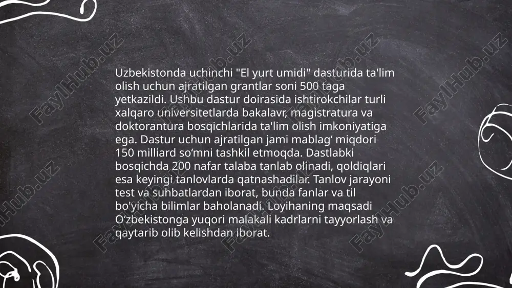 . t.me/slaydai_bot o'zbekistonda oziq-ovqat sanoati mamlakat iqtisodiyotining muhim tarmoqlaridan biri hisoblanadi. 2022-yilda mamlakatda jami 7,5 million tonna don yetishtirilgan. elaklar, ayniqsa, un ishlab chiqarishda muhim rol o'ynaydi. respublikada har yili 6,5 million tonna un ishlab chiqariladi. oziq-ovqat sanoati korxonalari soni 2021-yilda 10 mingdan oshdi. shuningdek, meva va sabzavotlarni qayta ishlash hajmi yiliga 3,2 million tonnani tashkil qiladi. o'simlik yog'i ishlab chiqarish yiliga taxminan 400 ming tonnani tashkil etadi. ushbu ko'rsatkichlar kelajakda yanada oshirilishi kutilmoqda. elaklar bajardi: munosibov aziz e'tiboringiz uchun raxmat! image1.png image2.png image3.png image4.jfif image5.png image6.jfif image7.jfif image8.jfif