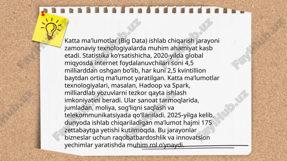 asidagi integratsiyani soddalashtiradi. har bir servis alohida ma'lumotlar bazasi bilan ishlashi yoki mavjud bazalar bilan ulanishi mumkin. 2020-yilda kompaniyalarning 63% mikroservislardan foydalanishni boshlagan va ularning 78% foydalanuvchilari ishlab chiqarish jarayonlarida samaradorlikni sezilarli darajada oshganini qayd etishgan. ... t.me/slaydai_bot avtonom tizimlar va robototexnika zamonaviy texnologiya sohalaridan bo‘lib, ularni ishlab chiqish va rivojlantirish keyingi yillarda sezilarli o‘smoqda. avtonom tizimlar o‘z-o‘zidan ishlay oluvchi qurilmalarni (masalan: dronlar, avtoulovlar) o‘z ichiga oladi. statistikaga ko‘ra, robototexnika bozori 2025-yilga kelib 70 milliard aqsh dollarini oshishi kutilmoqda. avtonom tizimlar sanoatda, qishloq xo‘jaligida va logistika sohasida samaradorlikni oshirishda muhim rol o‘ynamoqda. 2022-yilning oxiriga kelib, dunyodagi robotlar soni qariyb 3 million birlikni tashkil etdi. o‘zbekistonda ham robototexnika tadqiqotlariga qiziqish ortib, universitetlarda maxsus yo‘nalishlar tashkil etilmoqda. ... t.me/slaydai_bot 13. quantum hisoblash texnologiyalari kvant hisoblash texnologiyalari zamonaviy hisoblash usullarini sezilarli darajada o‘zgartirishi kutilmoqda. anʼanaviy kompyuterlardan farqli o‘laroq, kvant kompyuterlar kvant bitlari yoki kubitlar yordamida ishlaydi. kubitlar superpozitsiya va kvant oʻralash xususiyatlariga ega …