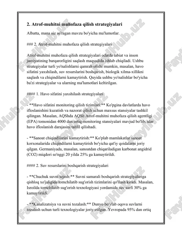 rqali butun dunyo bo'ylab barqaror rivojlanishni ta'minlashga qaratilgan. 1. **qashshoqlikka barham berish**: birinchi maqsad 2030-yilgacha butun dunyoda barcha shakldagi qashshoqlikka barham berishdir. bmt ma'lumotlariga ko'ra, 2015-yilda qashshoqlikda yashayotgan odamlar soni taxminan 736 millionni tashkil qilgan. ushbu raqamlarni kamaytirish uchun mojaro va iqtisodiy barqarorlikka erishish muhim ahamiyatga ega. 2. **ochlikni tugatish, oziq-ovqat xavfsizligini ta'minlash va qishloq xo'jaligini barqaror rivojlantirish**: 2030-yilgacha ochlikni tugatish va barcha odamlar uchun oziq-ovqat xavfsizligini ta'minlash, shuningdek, turli qishloq xo'jaligi tizimlarini va kichik fermerlik xo'jaliklarini qo'llab-quvvatlash. 3. **sog'liqni saqlash sifatini yaxshilash**: bmt maqsadi - barcha yoshdagi insonlar uchun sog'liqni saqlashni ta'minlash hamda global pandemiyalarga yondashuvni kuchaytirishdir. 4. **sifatli ta'limni ta'minlash**: barcha uchun inklyuziv va teng huquqli sifatli ta'limni ta'minlash va umr bo'yi o'rganish imkoniyatlarini rag'batlantirish. 5. **gender tengligiga erishish**: ayollar va qizlar uchun teng imkoniyatlarni ta'minlash va ularning barcha huquqlarini himoya qilish. 6. **toza suv va sanitariya**: barchaga suv resurslariga kirishni ta'minlash va ularning butun dunyo ahamiyatini tushuntirish. …