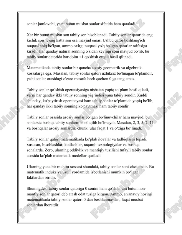 u ikkilik sonlarni yanada ixchamroq ifodalash imkonini beradi. masalan, 1a3 o'n oltilik sonini o'nli tizimga aylantirsak, 1*256 + 10*16 + 3*1 = 419 o'nli son bo'ladi. yuqoridagi sanash tizimlaridan tashqari, tarixda yana boshqa sanash tizimlari ham mavjud bo'lgan. maslan, qadimgi misr, vavilon, rim sanash tizimlari. misr sanash tizimi hierogliflar orqali ifodalanib, ular oddiy qo'lda yozish bilan bog'liq edi. vavilon sanash tizimi esa 60 asosli bo'lib, u matematik hisob-kitoblar uchun juda qulay bo'lgan. rim sanash tizimi bugungi kungacha rim raqamlarini ko'p joylarda uchrasak bo'ladi. turli sanash tizimlarini o'rganish matematik ma'lumotlarni tushunish va ular ustida ishlashda katta ahamiyatga ega. har bir sanash tizimi o'ziga xos xususiyatlarga ega bo‘lib, ular orqali sonlar bilan qanday ishlash kerakligi haqida bilim orttirish mumkin. har qanday tilda matematika o'rganuvchilarining sonlar va sanash tizimlari haqidagi bilimlarini mustahkamlashda bunday bilimlar asqatishi aniq. xulosa son va miqdor haqida tasavvurlarni shakllantirish inson fikrlash jarayonida asosiy o‘rin tutadi. sonlar va miqdorlar tasavvuri, …