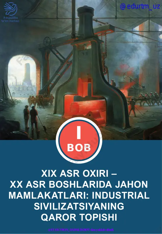 shundan soʻng dastlabki avtomobillar, keyinroq samolyotlar paydo boʻldi. oʻsha davr iqtisodiyotining yetakchi sohalari – metallurgiya, mashinasozlik, transport shiddat bilan rivojlandi. elektrotexnika, kimyo sanoati kabi yangi sohalar paydo boʻldi hamda kishilarning kundalik turmushini oʻzgartira boshladi. kapitalizm bu – ... esga oling @edurtm_uz respublika ta’lim markazi @elektron_darslikbot dan yuklab olindi. 8 sanoat ishlab chiqarishi surʼatlarining oʻsishida ayniqsa tez rivojlanayotgan metallurgiyaning salmogʻi katta boʻldi. fransuz metallurgi pyer marten va ingliz ixtirochisi henri bessemerlar joriy etgan poʻlat eritishning yangi usullari uni ishlab chiqarishni keskin oshirib, tannarxini arzonlashtirdi. ingliz metallurgi sidney tomas kashf etgan suyuq choʻyanni tozalash usuli esa fosfatlarga boy temir rudalaridan foydalanish imkonini yaratdi va mahsulotning sifatini keskin oshir- di. natijada 1870-yildan 1900-yilgacha jahonda poʻlat ishlab chiqarish 56 barobar oʻsdi. sanoatda temir davri oʻrniga poʻlat davri boshlandi. xix asrning soʻnggi oʻttiz yili yirik sa- noat ishlab chiqarishining jadal taraqqiyot birinchi telefon apparati yevropada qanday asosga tayanilib ilmiy-texnika inqilobi natijalari sanoat ishlab chiqarishi surʼatlarining …