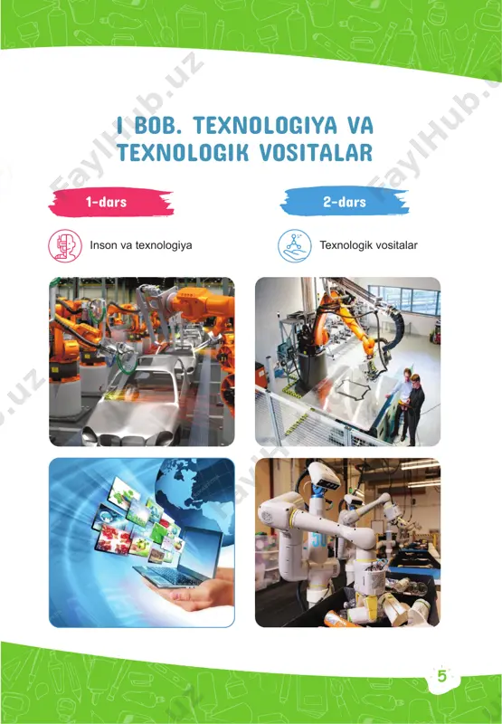 asini applikatsiya usulida mustaqil yasang. 7 9 8 10 14 bob ii o‘rmonchi bilar, o‘rmon – sof havo, dardga darmon, taxta, yelim-u qog‘oz hamda boylik beqiyos. yog‘ochga ishlov beruvchi hunar egasi. duradgorlar xalq orasida qadimdan hurmat qozongan, chunki hamisha el xizmatida bo‘lishgan. o‘rmonchi eslab qoling duradgor o‘rmonchi o‘rmon tabiatini muhofaza qiluvchi kasb egasidir. o‘rmonchining vazifasi daraxtlarni qo‘riqlash va ularda yashovchi hayvonot dunyosini avaylab-asrash, ko‘paytirishdan iborat. o‘rmonlar yer sharining o‘pkasi hisoblanadi va tirik jonzotlar nafas olishi uchun kislorod ishlab chiqaradi. o‘rmon daraxtlaridan yog‘och mahsulotlari tayyorlanadi, ular asosan uy- joy qurilishida, mebel yasashda ishlatiladi. 15 kuz faslidagi barglardan kompozitsiya tuzing. ish boshlashdan oldin barglarni tozalab va quritib oling. 16 bob ii 4-dars “kuzgi gullar”. urug‘lardan gullar shaklini yasash kerakli jihozlar: qaychi, yelim, turli daraxt barglari va urug‘lari. urug‘lardan ketma-ketlikda gul shaklini yasang. 17 savol kasb-hunar egalari nomini toping. kuz faslida barcha poliz ekinlari yig‘ishtiriladi. ularni yetishtiruvchi kasb egasi nomini bilasizmi? f a …