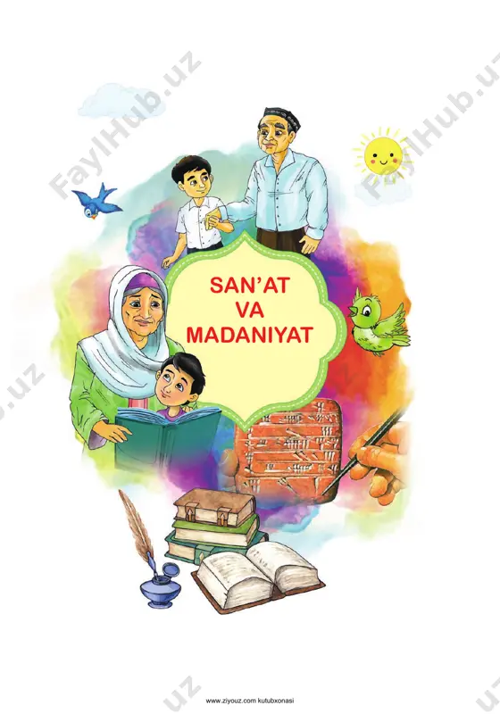 aqida yozilgan deb o‘ylaysiz? birinchi kitobim rasmda qanday joy tasvirlangan? u yerda nima qilish mumkin? siz ulardan birortasida bo‘lganmisiz? 19 www.ziyouz.com kutubxonasi 1. kitobning turini toping. 2. kitob turini bildiruvchi so‘zlarni yozing. kitob tarixi haqidagi matnni tinglang. ossuriya – hozirgi iroq hududida bo‘lgan qadimgi davlat. 20 www.ziyouz.com kutubxonasi rasmdagilarning qaysi biri loy kitob, qaysi biri bambuk kitob va qaysi biri tosh kitob? 3. qaysi mamlakatda bunday kitob turlari qo‘llanganini yozing. 1 nima uchun kitob o‘qiganda odam boshqa olamga sayr qiladi? 2 siz kitob o‘qiganingizda xursand yo xafa bo‘lganmisiz? nimadan xursand bo‘l gansiz? nima uchun xafa bo‘lgansiz? 3 qadimgi kitoblar nimalardan qilingan? 4 hozirgi kitoblar nimadan qilinadi? 21 www.ziyouz.com kutubxonasi birinchi o‘qigan kitobim nikolay nosovning “bilmasvoy va do‘stlarining sarguzashtlari” asari bo‘lgan. o‘shanda besh yosh edim. bu kitobni menga buvim sovg‘a qilgandilar. kitob rangli rasmlari bor, harflari katta-katta, juda qiziqarli edi. u bilmasvoy ismli bola va uning bilag‘on, shoshqaloq, murvatvoy, tuzatvoy, tug …