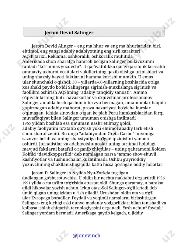ga ega bo'lgan konventsiyalardan "tabiiy va oqilona qonunlar". "hammasi joyida. barcha da'vo. yoki bema'nilik " - bu shunday baholaydi qahramon o'zining sobiq maktabining hikoyachisi va u bilan o'sha ijtimoiy doira, unda uning hamkasblari, tanishlari, qarindoshlari va o'zi yashaydi. boshqalarni boshqaradigan ideallar va maqsadlar, turmush tarzi, ular olib boradigan xoldenning nazarida "qattiq jo'ka" bor. u bilmaydi, qanday yashash va nimaga ishonish kerak. faqat bitta narsa aniq: u hamma kabi yashamaydi xohlaydi va qila olmaydi. "oddiy", bir lahzaga singib ketgan biznes jamiyati manfaatlar, foyda, obro ' - e'tibor,moddiy muvaffaqiyat, xoldenning "loafer" filmidan qayerda ekanligi kabi kulgili savollarni oladi o'rdaklar markaziy bog'da, qishda hovuz muzlaganda ketishadi. atrofdagilar bu o'rdaklar haqida bilishni xohlamaydilar, buni aniq ko'rsatib berishadi hayotda nima g'amxo'rlik va muhimroq ekanligini so'rash uchun. bu qisman - ammo qisman: xolden suhbatdoshlarining o'rdaklarga befarqligi avtora tajovuzkor rad etishning umumiy holatining belgisidir javob bermaydigan barcha narsalarning "uyushgan jamiyati" maqsadga muvofiqlik va utilitar foyda sabablari. hikoyaning …