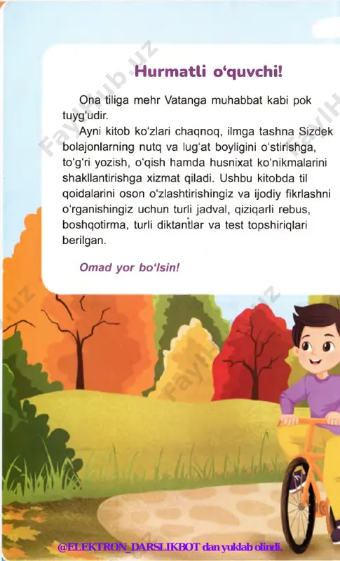 yemabdi, suvdan ichmabdi. chunki u tutqundaligidan juda xafa ekan. falakning gardishi bilan bechora qush ko‘p yillar qafasda qiynalibdi. bir kuni (qafasning eshigi ochiq qolgan ekan) kabutar paytdan foydalanib, uchib ketibdi. u osmonga ko'tarilib, xursand bolganidan gir-gir aylanibdi-da, so‘ng o‘z uyi tomon uchib ketibdi. kabutar uzoq yolni birpasda bosib o‘tib, uyiga yetib kelibdi... qarasa, uychasi buzilib, vayron bo'lgan ekan. kabutar qattiq xafa bo'libdi. ammo qaytib @elektron_darslikbot dan yuklab olindi. unli tovushlar va harflar 3-dars podshoh huzuriga bormabdi. “podshoh huzurida nima qilaman? u yer - menga begona. bu yer esa buzilib, vayron bo'lgan bo'lsa ham o‘z uyimdir”, debdi kabutar o‘ziga o‘zi va uyini tuzatishga kirishibdi. 1. qushlarning hayotini kuzatganmisiz? ular haqida nimalar bilasiz? 2. qadimda kabutar qanday vazifani bajargan? 3. ajratilgan so'zlardagi unli tovushlar talaffuzi va yozilishida qanday farq bor? j 14-mashq. tushirib qoldirgan harflarni qo‘yib, so‘zlarni to‘g‘ri talaffuz qiling. qaysi tovush talaffuzida xatoga * yo‘l qo‘yishingiz mumkinligini ayting. a va o …