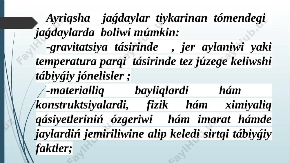 lip, qosimsha xabar hám maǵlumatlar aliw boyinsha is-ilajlar ámelge asiriladi. sebebi, túrli ayriqsha jaǵdaylardiń hár túrli sharayatlardaǵi aqibetler túrlishe boliwi múmkin. sol sebepli dástlep ayriqsha jaǵdaylar tásirinde júzege keliwi múmkin bolǵan ekilemshi, úshlemshi hám basqa qáwipli faktler aniqlanip, keyin kompleks is-ilajlar ámelge asiriladi .