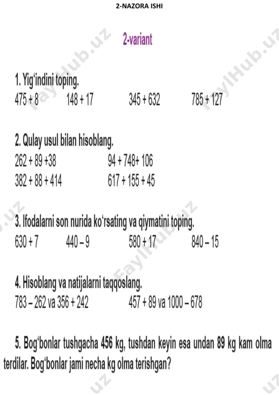 3-sinf matematika nazorat ishi 2-variant - Page 5