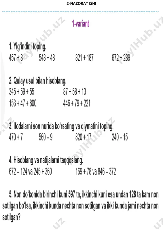 3-sinf matematika nazorat ishi 1-variant - Page 5