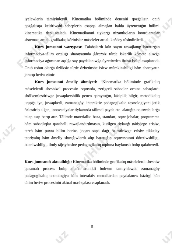 (joldıń) birligi – metr (m), waqıttıń birligi – sekund (s) qabıl etilgen. deneniń qozǵalısınıń tezligi belgili bolsa, tezliktiń formulasınan onıń qálegen waqıt ishinde basıp ótken jolın tabıw múmkin: [image: image3.png] teń ólshewli qozǵalatuǵın deneniń basıp ótken jolın tabıw ushın tezlikti usı joldı basıp ótiwge ketken waqıtqa kóbeytiw kerek. mısalı, dene υ = 8 m/s tezlik penen teń ólshewli qozǵalatuǵın bolsa, ol t = 10 s dawamında s = υ · t = 8 m/s · 10 s = 80 m joldı basıp ótedi. deneniń teń ólshewli qozǵalısındaǵı tezligi hám basıp ótken jolı belgili bolsa, tezlik formulasınan onıń qozǵalıs waqtın tabıw múmkin: [image: image4.png] teń ólshewli qozǵalıp atırǵan deneniń qozǵalıs waqtın tabıw ushın usı waqıtta basıp ótilgen joldı tezlikke bóliw kerek. máselen, dene 12 m/s tezlik penen teń ólshewli qozǵalıp atırǵan bolsa, ol 60 m joldı [image: image6.png] = 60 m = 5 s ta basıp ótedi. tezliktiń grafigi: teń ólshewli …