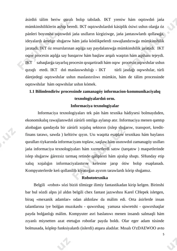 islerdi jaratıwda kerek bolatuǵın arnawlı programmalar esaplanadı. bul programmalar júdá kóp bolıp, mısal ushın : animatsion rolikler jaratıw ushın macromedia flash mx programmasınan paydalanıladı. multmediali prezentaciya lekciyaların jaratıwda hámmemizge málim bolǵan power point hám macromedia authorware programmasınan paydalanıladı. elektron oqıw ádebiyatlardı jaratıw dawamında keń paydalanılatuǵın korrektor programmalar xam ámeldegi bolıp olarǵa mısal ushın, adobe photoshop programması arqalı súwretlerdi redikt orlaw, sapasın asırıw ushın paydalanıladı. ikt programmalarına kirisiw - ikt ni rawajlandırıw ushın isletiletuǵın túrli programmalıq támiynatlar ámeldegi: ms-word - bul tekstlerdi qayta islew programmalıq támiynatı. ol jaǵdayda oqıtıwshılar suwretler hám tekstler jaylastırılǵan hújjetler jaratıwları múmkin. ms-excel - bul iri formatlı keste bolıp, odan maǵlıwmatlardı keste kórinisinde usınıw ushın paydalanıw múmkin. ms-power point - microsoft powerpoint - bul programma járdeminde joqarı dárejeli prezentaciyanı islep shıǵıw hám slaydlardı kórsetiw múmkin. photo ushı arqaǵa qayrılǵan qılısh - adobe photoshop yamasa ápiwayıǵana photoshop, grafiklerdı analiz etiwshi programma (tap dpp-bólistirilgen parallel qayta islew, redakciyası-basılıw programması). …