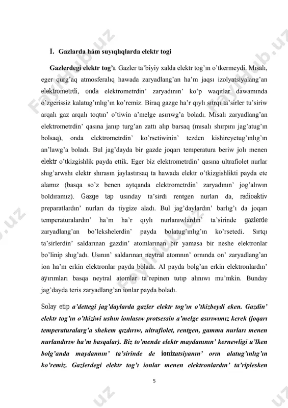g‘ın ionizatsiyanı u‘yreniw 7 ushın arnalg‘an ta‘jiriybenin‘ sxeması 48-su‘wrette keltirilgen. bunday ta‘jiriybeni birinshi ret frank ha‘m gertsler o‘tkergen ha‘m sonlıqtan bunday ta‘jiriybeni olardın‘ hu‘rmetine frank ha‘m gerts ta‘jiriybesi dep ataydı. basımı shama menen 0,1-0,01 mm sınap bag‘anasının‘ basımınday bolg‘an gaz shiyshe trubag‘a kirgiziledi (da‘slep shiyshe trubanın‘ hawası sorıp alıng‘an bolıwı kerek). trubka qızdırılatug‘ın k katodına, c torına ha‘m indlar kollektorı kl g‘a iye bolıwı kerek. torg‘a katodqa salıstırg‘anda on‘ potentsial beriledi, bul potentsialdın‘ ma‘nisin kernewdi bo‘liwshi menen o‘zgertiledi ha‘m v voltmetri menen o‘lsheydi. i̇onlar kollektorına katodtın‘ potentsialına qarag‘anda 0,5 – 1,0 v ke u‘lkenirek teris potentsial beriledi. bul u‘lken emes potentsiallar ayırması bo‘liwshisi arqalı alınadı. onın‘ on‘ ushı katod penen jalg‘ang‘an. usınday ta‘jiriybelerde katod a‘dette katodtın‘ ishine jaylastırılg‘an ja‘rdemshi spiral ta‘repinen qızdırıladı. usınday jag‘dayda qızdırıwshı toq ta‘repinen payda etiletug‘ın katod boylap potentsialdin‘ o‘zgerisi joq etiledi (bunday katodlardı ekvipotentsial katodlar dep te ataydı). trubalardag‘ı katod-tor arasındag‘ı qashıqlıq tor-kollektor arasındag‘ı qashıqlıqtan a‘dewir …