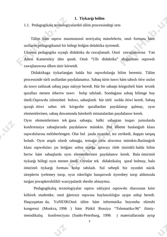 tiykarģı mazmuni aniq belgilengennen soń juwmaqlawshi maqsetke toliq erisiwge qaray baģdarlandiriladi. bunda oqıtıwshıǵa test yamasa basqa túrdegi tapsırmalardan, oqıwshılar biliw processin aktivlestiriwshi túrli didaktikalıq konstruktsiyalar hám qurallardan paydalanıw erkinligi beriledi. eń áhmiyetlisi, juwmaqlawshı nátiyjege erisiw kepilliklense bolǵanı. oqıtıw nátiyjelerine qaray, oqıw processi mazmunına hám anıqlawtirilgan (jeke) oqıw maqsetlerge dúzetiwler kiritilip barıladı. bul bolsa, bolajaq oqıw processin proektlestiriwde zárúrli áhmiyetke iye boladı. pedagogikalıq texnologiyalarda oqıw processin tákirarlawshı xarakterge iyebolıwı tómendegishe tusintiriledi. oqıw processi maman qánige yamasa tájiriybeli oqıtıwshılar tárepinen dúzilgen tapsırma (test) ler boyınsha ámelge asırılar eken, ol jaǵdayda uqıpı túrlishe bolǵan oqıtıwshılar derlik birdey nátiyjege erisiwleri múmkin v. p. bespalko aytıp ótkenindey: “pedagogikalıq texnologiya, (sabaq ótetuǵın) oqıtıwshı uqıpına baylanıslı bolmaǵan halda pedagogikalıq tabıstı kepilley alatuǵın, oqıwshı - student shaxsın qáliplestiriw processin ańlatıw –joybarlaw esaplanadı”. haqıyqattan da aqshda jaratılǵan hám yunesko tárepinen maqullanǵan pedagogikalıq texnologiyalardı ámelge engizilgen jáhándegı 27 den zıyat mámleketler oqıw processinde aqshdaǵı ǵa júdá jaqın nátiyjelerge jetip atır. …