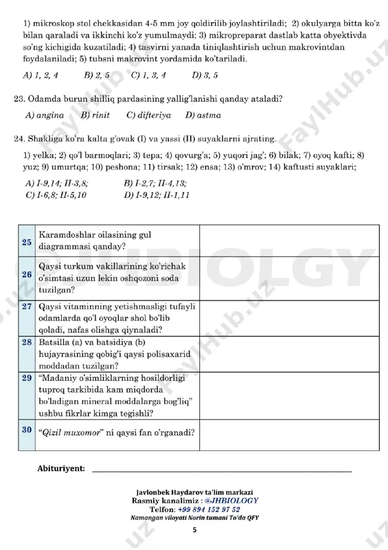 diagnostik test biologiya (2021-2022-yil mavsum) - Page 5