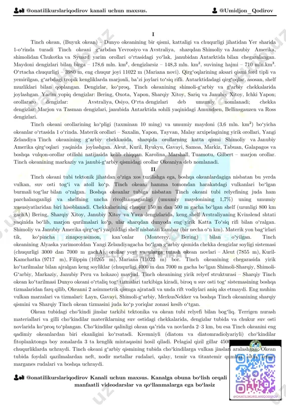 alroq yuz bergan? a) mirzo abdulatifni qatl qilgan fitnachilar shahzodaning boshini kesib, mirzo ulug‘bek madrasasining darvozasiga osib qo‘yishadi va taxtga hibsda yotgan shahzoda mirzo abdullani ko‘tarishadi. b) amir temurning bobosi o‘rol sohillarida to‘xtamishxon bilan jang qilganida ahvoli tang bo‘lib, lashkari chekina boshlaganida sayid baraka hazratlari bu qiyin vaziyatdan chiqib ketishiga ko‘maklashadi. c) shohruh mirzo vafoti to‘g‘risida mash’um xabar tarqalgandan so‘ng movarounnahr va xuroson osmonida qora bulutlar arimay qoldi, temuriy shahzodalar orasida taxt uchun ayovsiz kurash boshlanadi. d) mirzo ulug‘bek samarqandda qolganida o‘g‘li abdulaziz uning sarkardalarini tazyiq ostiga olib, amir ibrohimbek o‘g‘lini qatl ettirib, barcha lashkarboshilarni ulug‘bekka qarshi qilib qo‘yadi. 17. “… aziz birodarlar, men harbiy odamman. esimni taniganimdan buyon armiya safidaman. shundoq bo‘lsa ham, dehqon mehnatining nimaligini bilaman. asli o‘zim dehqon bolasiman. otam omoch ketidan umr o‘tkazgan. bugun o‘rtoq yusupov bilan dalalarni aylanib chiqarkanmiz, bu dalalarda, cho‘llarda chinakamiga harbiy intizom borligini ko‘rdim. biz jangda shahar olayotgan paytimizda siz tikanzordan, qamishzorlardan …