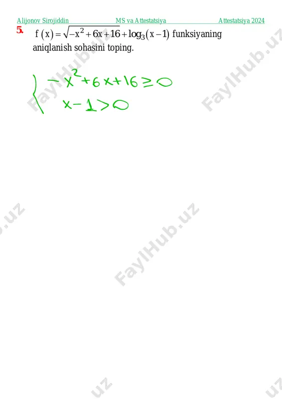 ) 2 2 0 2 9xf x dx− = bo’lsa, s2 ni toping. @attestatsiya_ms_group @gmat_gre_group https://t.me/attestatsiya_ms_group https://t.me/gmat_gre_group alijonov sirojiddin ms va attestatsiya attestatsiya 2024 51. prizmaning qirralari soni 35 ta bo’lsa, yoqlari sonini toping. alijonov sirojiddin ms va attestatsiya attestatsiya 2024 52. ( ) 1 1 x f x x + = − bo’lsa, ( )f x ni toping. alijonov sirojiddin ms va attestatsiya attestatsiya 2024 53. 2 2 8 41 25 5 x x + −      tengsizlikni butun yechimlari nechta? @attestatsiya_ms_group @gmat_gre_group https://t.me/attestatsiya_ms_group https://t.me/gmat_gre_group alijonov sirojiddin ms va attestatsiya attestatsiya 2024 54. nechta 4 xonali sonda 2 ham, 3 ham ishtirok etmaydi? alijonov sirojiddin ms va attestatsiya attestatsiya 2024 55. 1006 ni oxirgi 2 ta raqamini toping? @attestatsiya_ms_group @gmat_gre_group https://t.me/attestatsiya_ms_group https://t.me/gmat_gre_group alijonov sirojiddin ms va attestatsiya attestatsiya 2024 56. ( )4; 1m − , ( )2;3n − , ( ); yp x , ( …