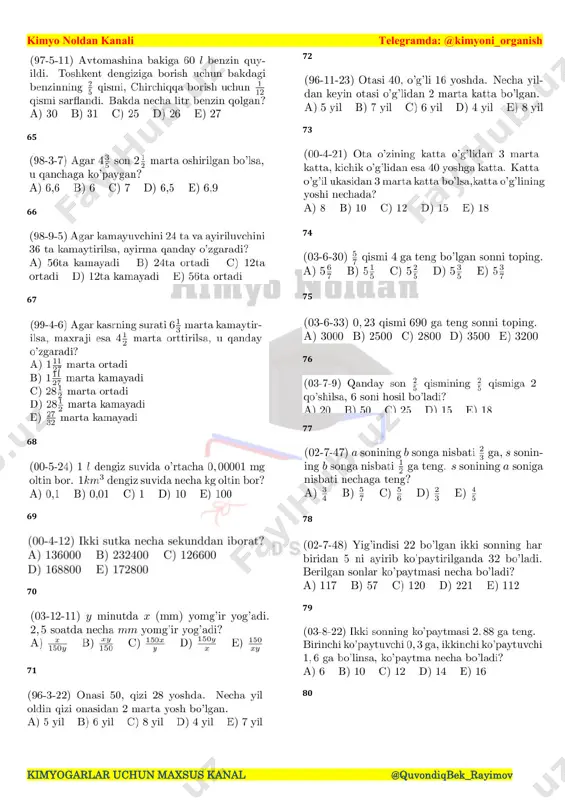 kimyoga doir matematika testlar - Page 5