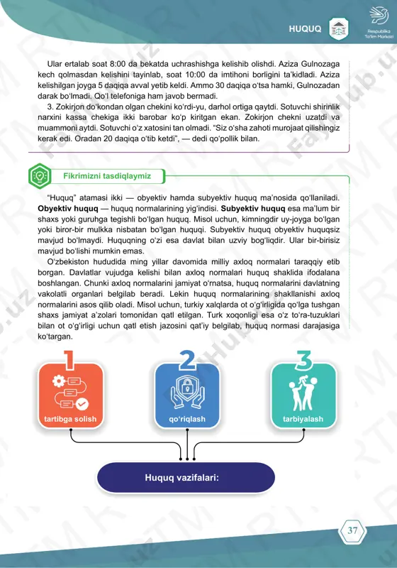 ‘rnatsa, huquq normalarini davlatning vakolatli organlari belgilab beradi. lekin huquq normalarining shakllanishi axloq normalarini asos qilib oladi. misol uchun, turkiy xalqlarda ot o‘g‘irligida qo‘lga tushgan shaxs jamiyat a’zolari tomonidan qatl etilgan. turk xoqonligi esa o‘z to‘ra-tuzuklari bilan ot o‘g‘irligi uchun qatl etish jazosini qat’iy belgilab, huquq normasi darajasiga ko‘targan. huquq vazifalari: tartibga solish tarbiyalashqo‘riqlash fikrimizni tasdiqlaymiz 38 huquqhuquq rtm rtm rtm rtm rtm rtm rtm rtm rtm rtm rtm rtm rtm rtm rtm rtm rtm rtm rtm rtm rtm rtm rtm rtm rtm rtm rtm rtm rtm rtm rtm rtm rtm rtm rtm rtm rtm rtm rtm rtm rtm rtm rtm rtm rtm rtm rtm rtm rtm rtm rtm rtm rtm rtm rtm rtm rtm rtm rtm rtm rtm rtm rtm rtm rtm rtm rtm rtm rtm rtm rtm rtm rtm rtm rtm rtm rtm rtm rtm rtm rtm rtm rtm rtm rtm rtm rtm rtm rtm rtm rtm rtm …