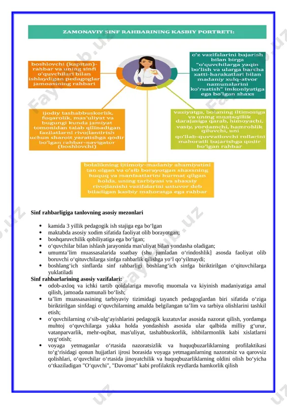 t yaratish · turli (bayramlar, ko‘rik-tanlov, sport musobaqalari, uchrashuvlar, kechalar va boshqalar] ma’naviy-ma’rifiy tadbirlarda sinf o‘quvchilarining faol ishtirokini ta’minlash. o‘zbekiston respublikasi maktabgacha va maktab ta’limi vazirining 2024-yil 23-avgustdagi 273-sonli buyrug‘i 7-ilova “tasdiqlayman”: mmibdo‘: _________ s.xodjakulov “sinf soati” mashg‘ulotlarining 2024-2025-o‘quv yili uchun o‘quv-mavzu rejasi 8–sinf № o‘tiladigan mavzular soat rejada amalda 1. mustaqil o‘zbekiston farzandlarimiz ! 1 2. yo‘l belgilari (servis va qo‘shimcha axborot belgilari) joylashuvi (yo‘l harakati qoidalari). 1 3. stressni boshqarish 1 4. ustoz otangdek ulug‘(1-okyabr-o‘qituvchilar va murabbiylar kuni) 1 5. transport vositalarining yo‘lning qatnov qismida joylashuvi. (yo‘l harakati qoidalari) (1 oktyabr – o‘qituvchilar va murabbiylar kuni munosabati bilan). 1 6. to‘xtash va to‘xtab turish qoidalari. (yo‘l harakati qoidalari) 1 7. emotsiyalar va hissiyotlar olami. 1 8. ijobiy fikrlash. 1 9. chorrahada harakatlanish qoidalari. (yo‘l harakati qoidalari) 1 10 o‘ziga bo‘lgan hurmat. 1 11. davlatimiz bayrog‘i – faxr va iftixorimiz! 1 12. transportda yurish odobi. yo‘nalishi belgilangan transport vositalarining …