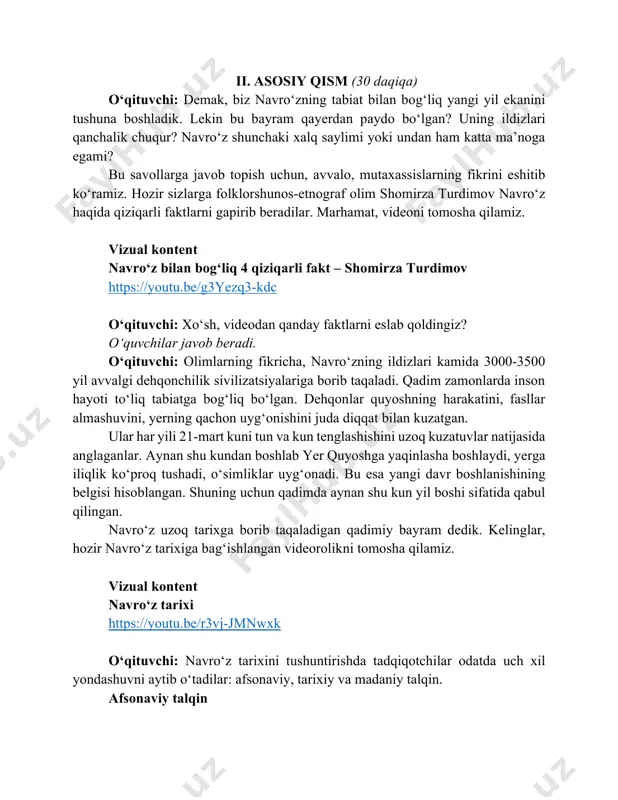 orug‘lik bayrami sifatida shakllangan. tarixiy talqin tarixiy manbalarga qarasak, navro‘z faqat afsona emas, balki astronomik hodisaga asoslangan bayram hamdir. qadimgi sharq sivilizatsiyalari – eron, so‘g‘d, baqtriya va boshqa hududlarda yashagan xalqlar quyosh harakatini kuzatib kalendar tuzgan. shu kuzatuvlarga ko‘ra, 21-mart bahor tengkunligi sifatida alohida ahamiyat kasb etgan. bu kun dehqonchilik yilining boshlanishi bo‘lgan: yer haydash, urug‘ sepish, ekin ekish aynan shu davrda boshlanadi. zardushtiylikning muqaddas kitobi “avesto”da ham bahor ezgulikning g‘alabasi, tartib va hayotning qayta tiklanishi sifatida tasvirlangan. demak, navro‘z tasodifiy paydo bo‘lmagan. u tabiat qonuniyatiga asoslangan bayram. madaniy talqin navro‘zning yana bir muhim jihati shundaki, u ming yillar davomida xalqlarning kundalik hayotiga chuqur singib ketgan. turli hududlarda bu bayram turlicha nom bilan atalgan: kimdir uni “yangi yil”, kimdir “bahor to‘yi”, kimdir esa “poklanish kuni” deb atagan. lekin udumlar juda o‘xshash bo‘lgan. ya’ni uylarni tozalash, daraxt ekish, bir-birini tabriklash, arazlarni unutish, dasturxon yozish kabilar navro‘zni nishonlaydigan barcha xalqlarda kuzatilgan. bu …