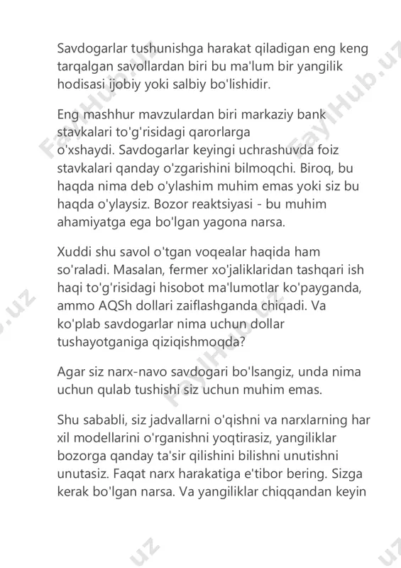 sdan hech qachon savdo-sotiqni ochmang. keyingi 48 soat ichida muhim yangiliklar sodir bo'lguncha, men xavfsizman. aks holda, men keyingi savdo imkoniyatini ko'rib chiqishdan oldin, chekkada qolaman va hamma narsa o'rnashishini kutaman. forex-da yangiliklarni narx-navo savdogari uchun qanday sotish mumkin? forex yangiliklarini ularni o'qimasdan qanday savdo qilish kerak? yangiliklarni emas, jadvalni o'qing yangiliklar bilan qanday savdo qilaman? xulosa qilaylik