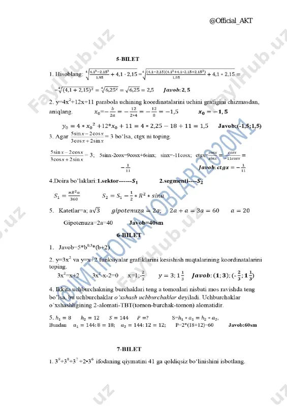 @official_akt 9-sinf matematika javoblar 2021 to'liq - Page 5