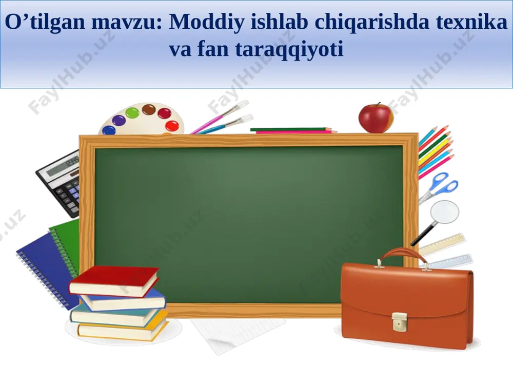 h uchun 1-___ 2-___ 3-___ 4-___ 5 -___ 1. 1905-yil a v.rentgen ko’zga ko’rinmas x nurlarni kash etdi 2. 1895-yil b s.arrenius elektrolitik dissotsiatsiya nazariyasi yaratdi 3. 1869-yil c d.i.mendeleyev kimyoviy elementlar davriy jadvalini yaratdi 4. 1900-yil d a.eynshteyn nisbiylik nazariyasiga asos soldi 5. 1887-yil e v.grinyar organik moddalarni sintez qilish usulini kashf etdi mustahkamlash uchun hozirgi zamon aerodinamika taraqqiyoti uchun asos bo’lgan qanotning ko’tarish kuchi formulasi kim tomonidan ishlan chiqilgan? nisbiylik nazariya asoschisi kim? “turlarning kelib chiqishi” asarining muallifi kim? mikrobiologiya va immunologiya fanini asoschisi kim? fiziklar ichida birinchi bo’lib nobel mukofotini kim olgan? bog’ma tug’diruvchi mikrobni kim topgan? mendeleyev 1869-yilda qanday kashfiyot qilgan? skladovskaya kyuri va p.kyurilar qanday elementlar kashf qilgan? rentgen o’zi kashf etgan nurlarni qanday atagan? atomlarning planetar modellarini kimlar yaratgan? uyga vazifa mavzu yakunidagi savol va topshiriqlarga javob yozib kelish. 40-§ ni o’qib kelish. barchangizga darsdagi ishtirokingiz uchun raxmat. e`tiboringiz uchun rahmat! image2.png image3.jpeg image4.png …
