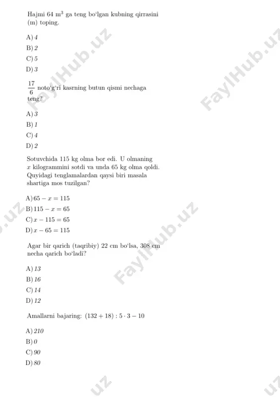 majburiy matematika 2024 test savollari (2-qism) - Page 5