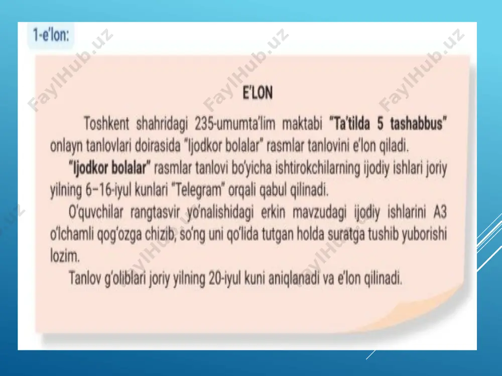 7-sinf. matn oʻqish. eʼlon. taklif va mulohazalar. - Page 5