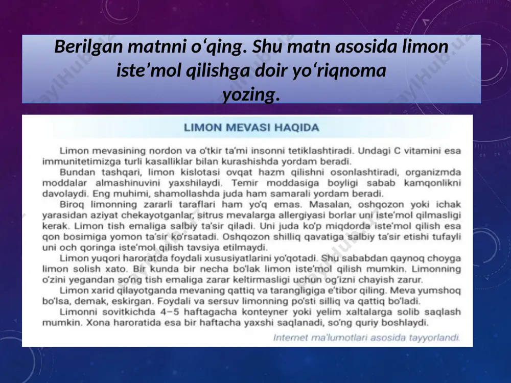7_sinf_matn_oʻqish_limon_mevasi_haqida_topshiriqlar_ustida_ishlash - Page 5