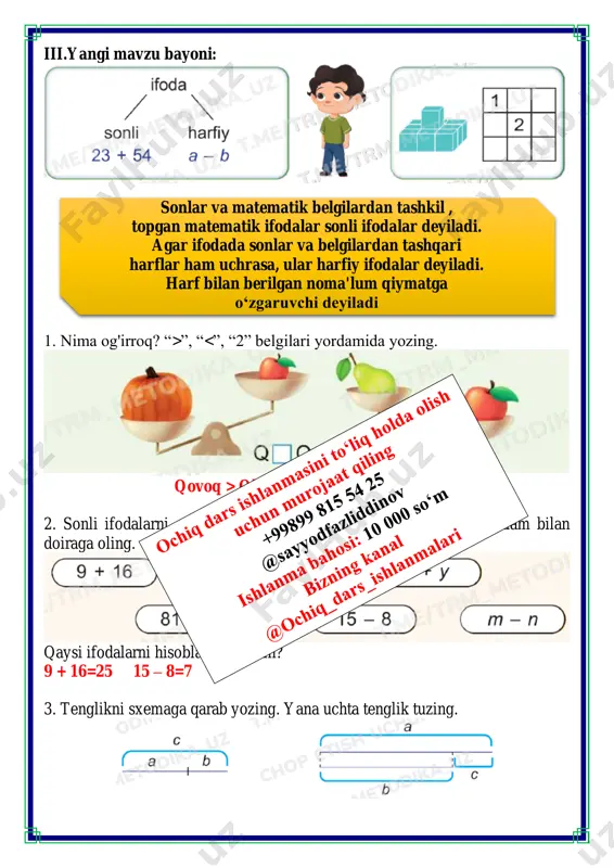 sonli va harfiy ifodalar - Page 5