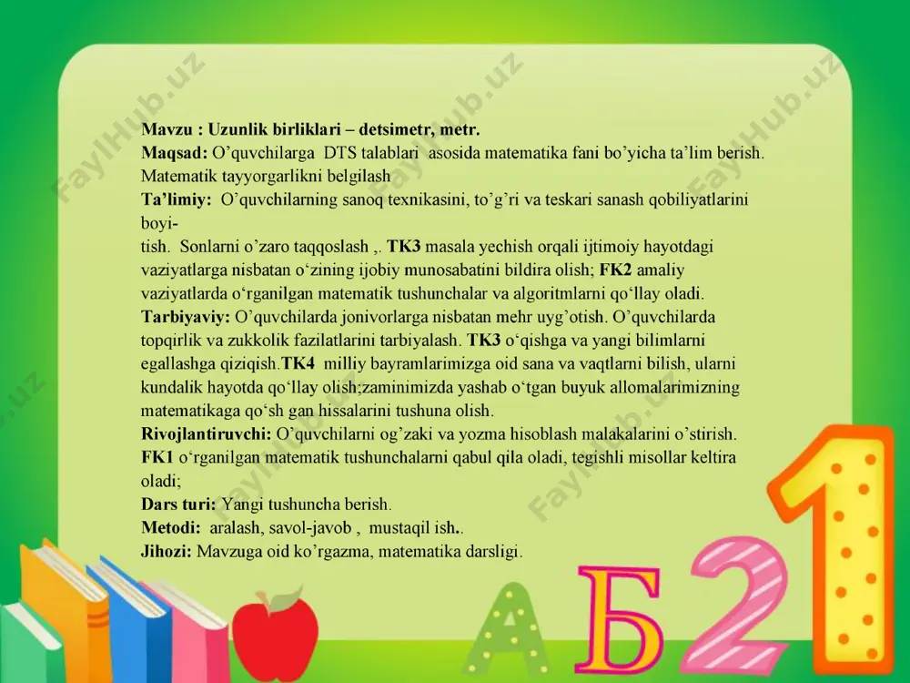 1_sinf_matem_uzunlik_o`lchov_birliklari_ditsemetr_metr_mavzusida - Page 5
