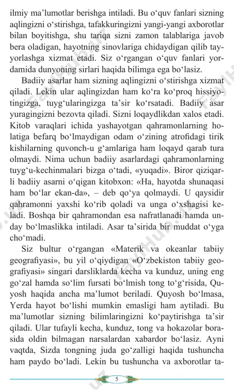 aydi. shunday bo‘lsa ham o‘quvchi qalbida bosqin chiga nafrat uyg‘onadi, u millatimiz boshiga ko‘p balolar keltirgan yovuz lardan g‘azablanadi, o‘tmishga beparvo qaramaydigan bo‘ladi. aslida tarixchi olim ham raqamlarni loqaydlik bilan keltir- gan emas. uning ham qalbida nafrat tug‘yon urganligi ayon. lekin ilmda olim xolis bo‘lishi shart. xolis tasvir o‘quvchining ongiga ta’sir ko‘rsatsa ham, tuyg‘ularini jun- bishga keltiradigan darajada bezovta qilmaydi. cho‘lponning she’ri esa aynan tuyg‘ularga ta’sir ko‘rsatish uchun bitilgan. u she’rxonning hissiy dun- yosini bezovta qiladi. chunki shoirning o‘zi tuyg‘ular 1 yurakdagi buxoro (to‘plam). toshkent. «sharq», 1998. 55- bet. 8 girdobida. u xolis emas. negaki, yomon ko‘rmay turib, nafrat qo‘zg‘ashning, yaxshi ko‘rmasdan esa, muhabbat uyg‘otishning imkoni yo‘q. demak, olim ilmiy tad qiqotda xolis bo‘lishga, tuyg‘ularini mumkin qadar jilovlab, ke- chinmalarini bildirmaslikka urinishi shart bo‘lsa, shoir o‘z hissiyotini yashirmaydi, uni imkon qadar o‘quvchiga «yuqtiradi». shuning uchun ham badiiy asar ta’sirchan bo‘ladi. uning musiqiy ohangi, so‘zlarning mahorat bilan ishlatilishi natijasida paydo bo‘lgan …