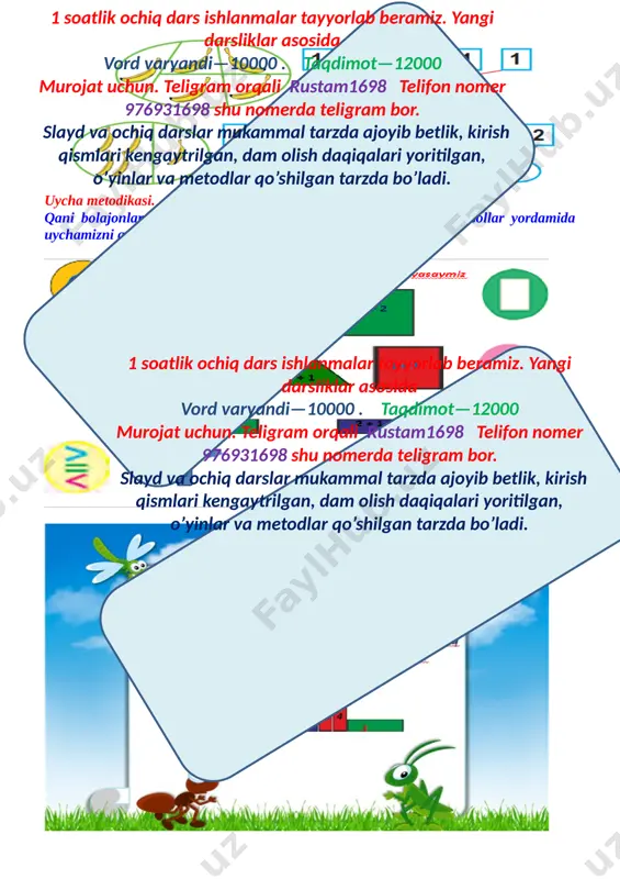 mani ___ - umumiy o’rta ta’lim maktabi boshlang'ich sinf o'qituvchisi ______________________ ning matematika fanidan ,, 1 dan 10 gacha bo‘lgan sonlarning o‘qilishi va yozilishi. 5 soni ’’ mavzusida tayyorlagan 1 soatlik ochiq dars ishlanmasi . 20 22 - 20 23 - o`quv yili ,, tasdiqlqyman’’ ___ - maktab rahbari _______________ ______ _______ _ __________ viloyati _________ tumani ___ - umumiy o’rta ta’lim maktabi boshlang'ich sinf o'qituvchisi ______________________ ning matematika fanidan ,, 1 dan 10 gacha bo‘lgan sonlarning o‘qilishi va yozilishi. 5 soni ’’ mavzusida tayyorlagan 1 soatlik ochiq dars ishlanmasi . 2022-2023-o`quv yili