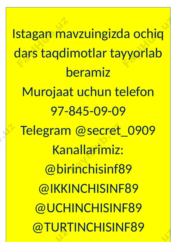yyorlab beramiz murojaat uchun telefon 97-845-09-09 telegram @secret_0909 kanallarimiz: @birinchisinf89 @ikkinchisinf89 @uchinchisinf89 @turtinchisinf89 image1.jpeg image2.png image3.png