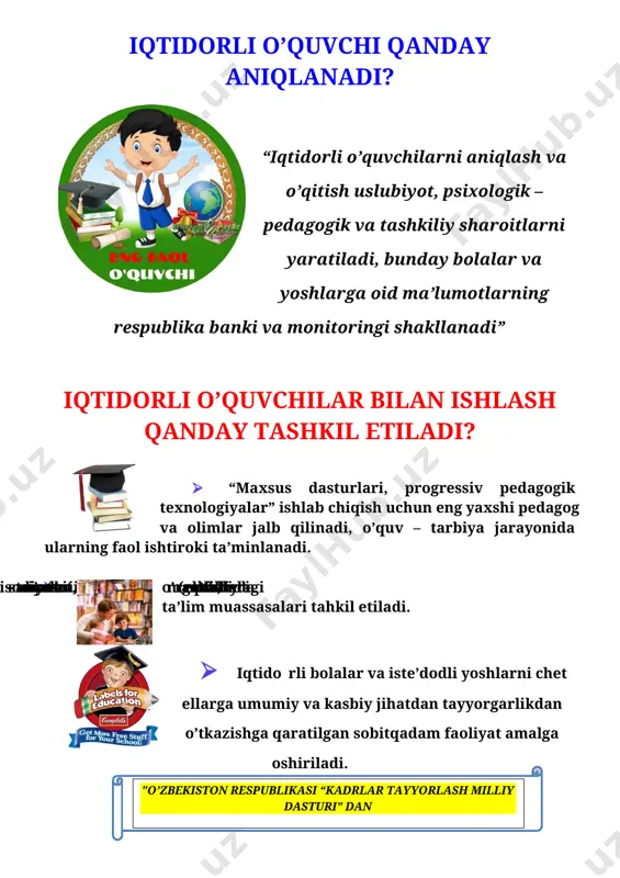 tartib qoidalariga rioya qilish to`g`risida maxsus yo`riqnoma № o`quvchilarning f.i.sh tanishdim sana o`quvchilarning imzosi 1 2 3 4 5 6 7 8 9 10 11 12 13 14 15 16 17 18 yo`riqnoma bilan tanishtiruvchi va to`garak mashg`uloti rahbari: _________ _____________ “______________________________” to`garagi a`zolarining ro`yxati № o`quvchilarning familiyasi, ismi tug`ilgan yili sinfi yashah manzili 1 2 3 4 5 6 7 8 9 10 11 12 13 14 15 16 17 18 19 20 21 22 23 24 25 rahbari ______ _______________________________ iqtidorli o’quvchilar bilan ishlash jurnal [image: c:\users\sayyod\desktop\119675428_large_0_102f4d_acd12c40_xl.png] “tasdiqlayman” maktab direktori: _______________________ _________________________i,ii,iii,iv chorak iqtidorli o’quvchilar bilan ishlash bo’yicha qo’shimcha mashg’ulotlar jadvali № sinf du-shanba se-shanba chor-shanba pay-shanba juma shanba fan o’qituvchisi 1 2 3 4 5 6 7 8 9 10 11 12 13 14 15 16 17 18 19 20 21 22 23 24 25 26 27 28 29 30 31 32 33 34 _________________________i,ii,iii,iv- chorak uchun …