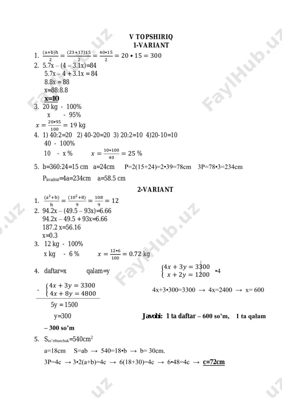 5 sinf matematika imtihon javoblari 2021 - Page 5