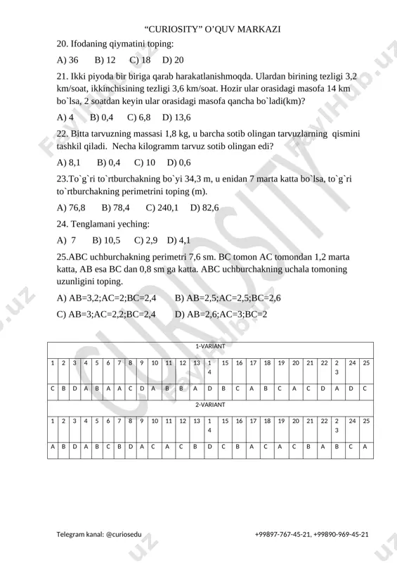 5-sinf matem. umumiy testlar 25talik(2ta variant) - Page 5