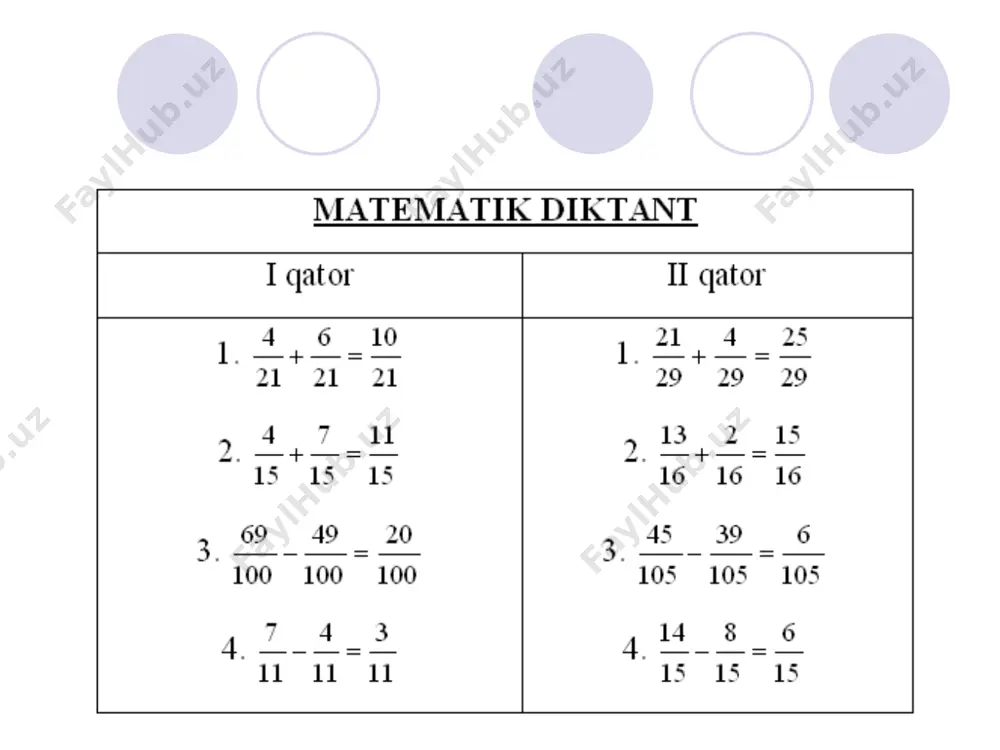 bir xil maxrajli kasrlarni qo'shish va ayrish - Page 5